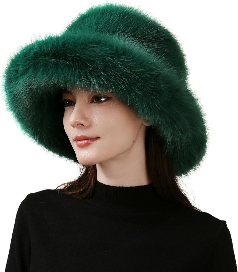 Dikoaina Luxury Faux Fur Bucket Hat for Women Girl – Oversized Brim, Super Soft & Fluffy Winter Hat, Cozy Fur-Like Beanie - Image 1